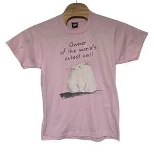 Vintage Owner Of The Worlds Cutest Cat T Shirt Women's L Vtg 80s 90s Cartoon Art